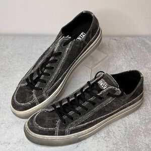 NOTHING NEW Lace Up Low Top Canvas Sneakers Distressed Black Size 12 Mens Shoes